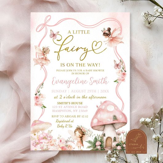 Pink Floral Fairy Baby shower Uitnodiging
