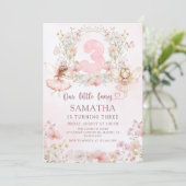 Pink Floral Fairy Garden 3rd Birthday Invitation Kaart (Staand voorkant)