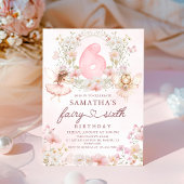 Pink Floral Fairy Garden 6th Birthday Invitation Kaart