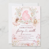 Pink Floral Fairy Garden 6th Birthday Invitation Kaart (Voorkant)