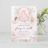 Pink Floral Fairy Garden 6th Birthday Invitation Kaart (Staand voorkant)