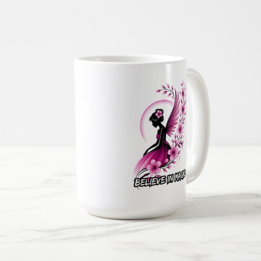 Pink Floral Fairy-Silhouette Koffiemok (Voorkant rechts)