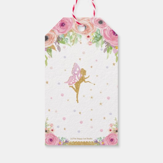 Pink Floral Fairy Verjaardag Baby shower Dank u Cadeaulabel (Achterkant)