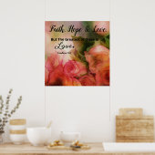 Pink Floral Faith, Hope and Love Poster Wall Art (Keuken)