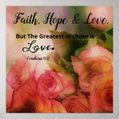 Pink Floral Faith, Hope and Love Poster Wall Art (Voorkant)