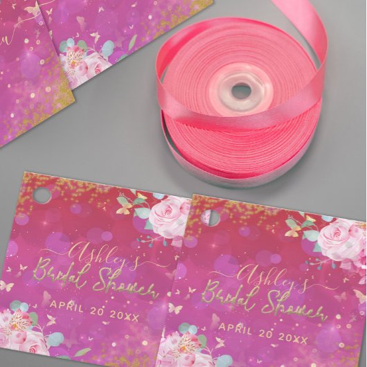Pink Floral Fancy Elegant Romantic Vrijgezellenfee Bedankjes Labels