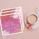 Pink Floral Fancy Elegant Romantic Vrijgezellenfee Servet<br><div class="desc">Een prachtig gepersonaliseerd vrijgezellenfeest papier met een servet met roze rozen,  eucalyptusbladeren,  vlinders en sparkles op een roze fucsitieradische achtergrond.</div>