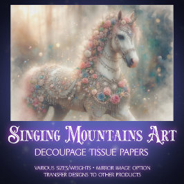 Pink Floral Fantasy Horse Decoupage Tissuepapier