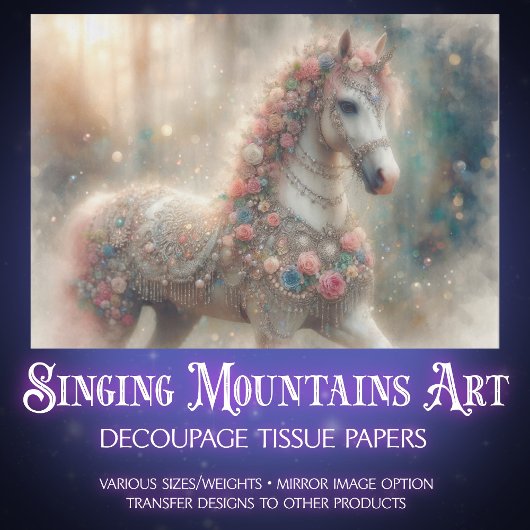 Pink Floral Fantasy Horse Decoupage Tissuepapier