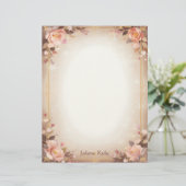 Pink Floral Fantasy with a Gold Frame Stationery Briefhoofd (Staand voorkant)