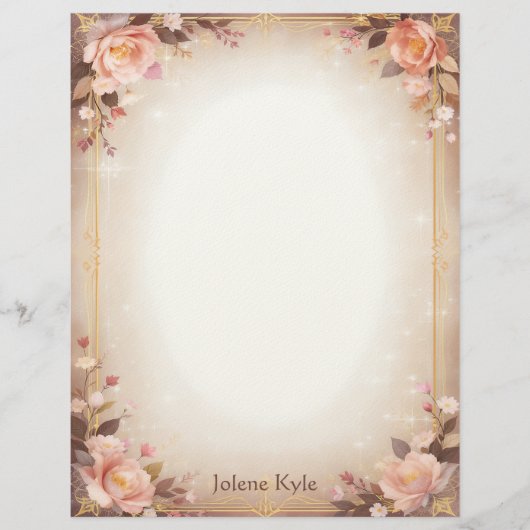 Pink Floral Fantasy with a Gold Frame Stationery Briefhoofd (Voorkant)