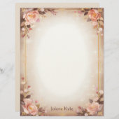 Pink Floral Fantasy with a Gold Frame Stationery Briefhoofd (Voorkant / Achterkant)