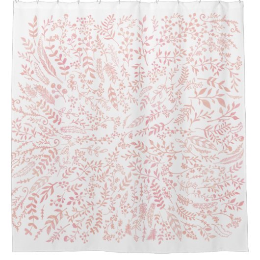 Pink Floral Feathers and Leaves Pattern Douchegordijn (Voorkant)