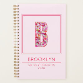 Pink Floral Feminine Botanical Name Letter B Planner