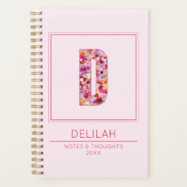 Pink Floral Feminine Monogram Name Letter D Planner