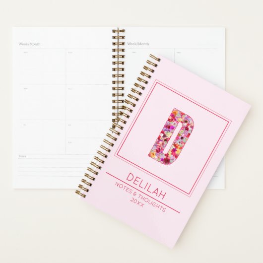 Pink Floral Feminine Monogram Name Letter D Planner (Display)