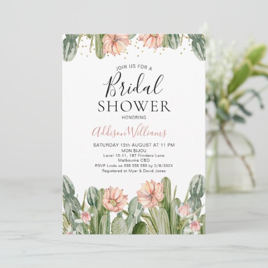 Pink Floral Fiesta Cactus Succulent Vrijgezellenfe Kaart (Staand voorkant)