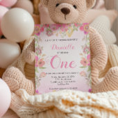 Pink Floral First Birthday Uitnodiging