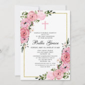 Pink Floral First Community Invitation Kaart (Voorkant)