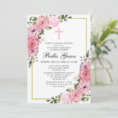 Pink Floral First Community Invitation Kaart (Staand voorkant)