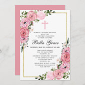 Pink Floral First Community Invitation Kaart (Voorkant / Achterkant)