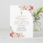 Pink Floral First Community Invitation Kaart (Staand voorkant)