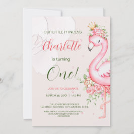 Pink Floral Flamingo Girl Birthday Invitation Kaart