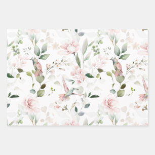 Pink Floral Foliage Hummingbird Inpakpapier Vel