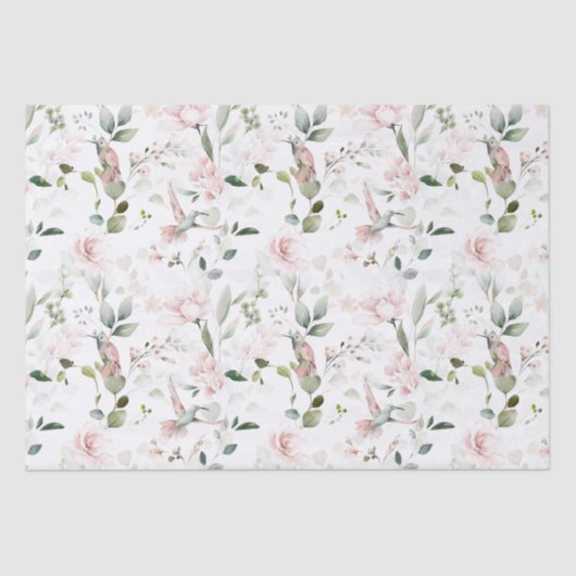 Pink Floral Foliage Hummingbird Tissuepapier (Voorkant)