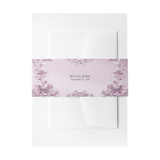 Pink Floral Foliage Invitation Belly Band Uitnodigingen Wikkel (Voorkant Voorbeeld)