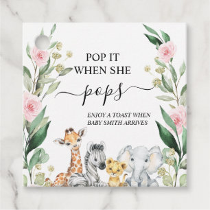 Pink Floral Foliage Safari Pop It Baby shower Bedankjes Labels