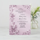 Pink Floral Foliage Verloving Uitnodiging (Staand voorkant)