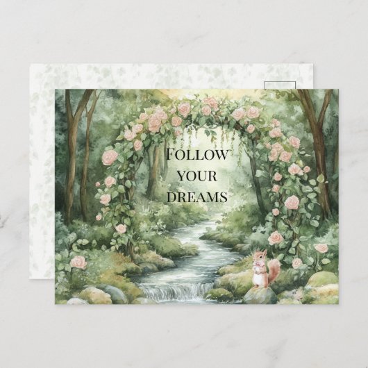 Pink Floral Forest Squirrel Briefkaart (Voorkant / Achterkant)