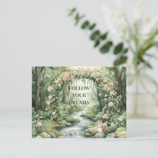 Pink Floral Forest Squirrel Briefkaart (Staand voorkant)