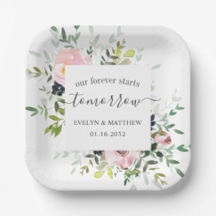 Pink Floral Forever begint morgen repetitie Papieren Bordje