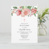 Pink Floral Foto Bijbel Verse Baptisme voor meisje Kaart (Staand voorkant)