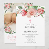 Pink Floral Foto Bijbel Verse Baptisme voor meisje Kaart (Voorkant / Achterkant)
