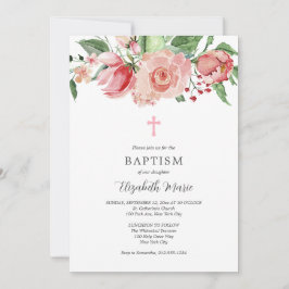 Pink Floral Foto Bijbel Verse Baptisme voor meisje Kaart