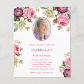 Pink Floral | Foto Budget Verjaardag Uitnodiging (Voorkant)