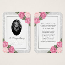 Pink Floral Foto Funeral Memorial Prayer Kaart