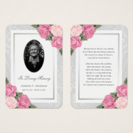 Pink Floral Foto Funeral Memorial Prayer Kaart