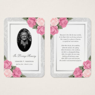 Pink Floral Foto Funeral Memorial Prayer Kaart