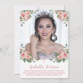 Pink Floral Foto Quinceañera Uitnodiging Spaans (Achterkant)