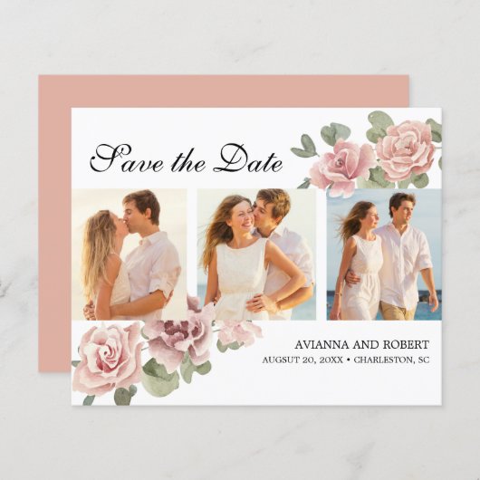 Pink Floral foto van budget opslaan Datum (Voorkant / Achterkant)