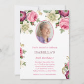 Pink Floral | Foto Verjaardag uitnodiging (Voorkant)