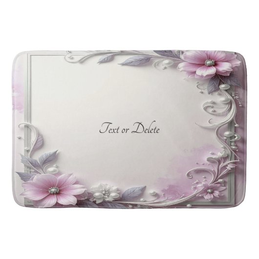 Pink Floral Frame Bath Mat (Voorkant)