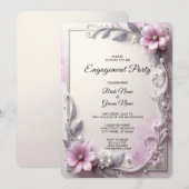 Pink Floral Frame Engagement Kaart (Voorkant / Achterkant)