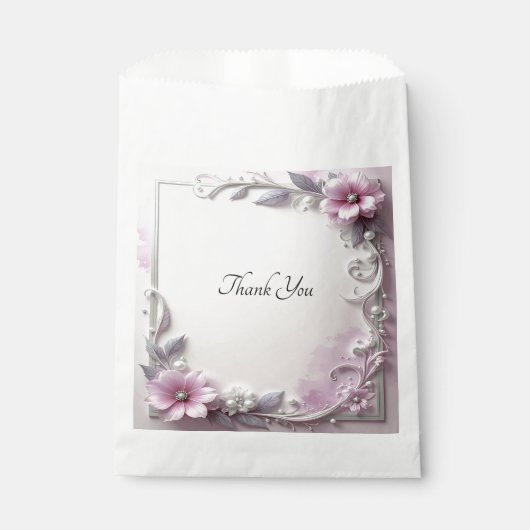 Pink Floral Frame Favor Bag Bedankzakje (Voorkant)