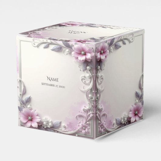Pink Floral Frame Favor Box Bedankdoosjes (Voorkant Zijde)