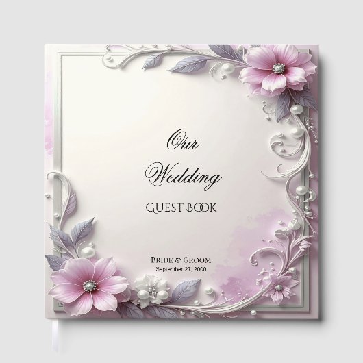 Pink Floral Frame Guest Book Gastenboek (Voorkant)